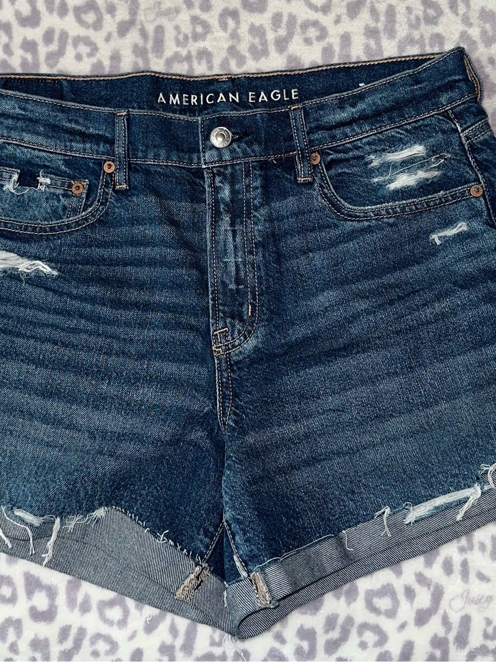 American Eagle Outfitters Dark Indigo Distressed Jean Shorts